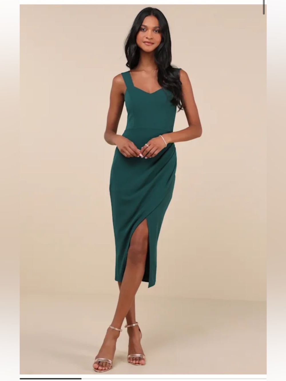 Lulu's Always Beautiful Hunter Green Sleeveless Tulip Midi Dress